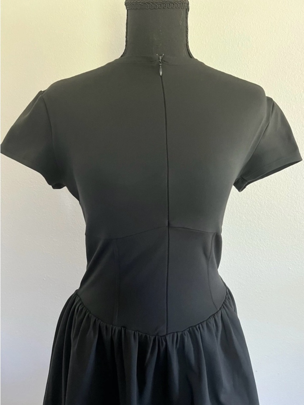 Black Short-Sleeve Fit-and-Flare Dress